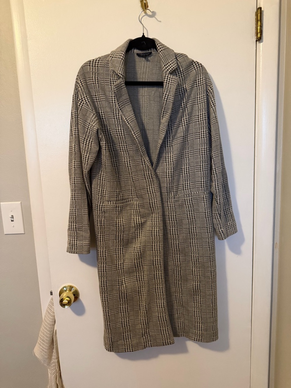 Topshop Black and White Plaid Long Trench Coat
